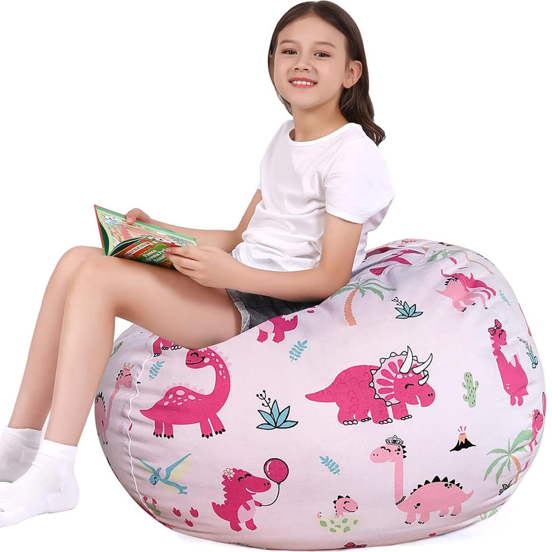 Stuffed Animal Storage, Dinosaur Bean Bag Chairs For Kids 3-8, Pink Dinosaur B