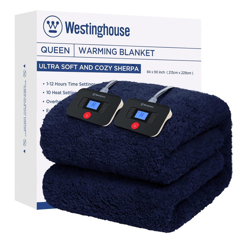 Electric Blanket Queen Size, Soft Plush Sherpa Heated Blanket With 10 Heating