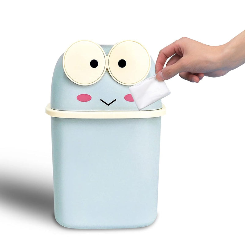 Mini Frog Polypropylene Trash Can, Blue, 0.5 Gallon Capacity, 5.9 X 5.9 X 7.48 I