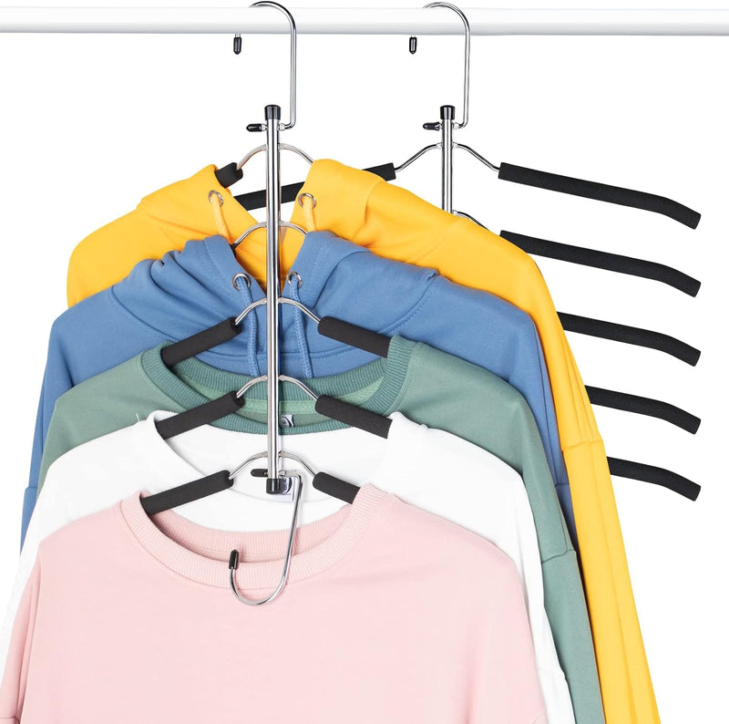 Clothes Hangers Space Saving Shirt Hangers, Znben Non Slip Coat Hangers with Padded Foam Stainless Steel 5 in 1 Closet Storage Organizer for Sweatshirt T-Shirt Hoodie Sweater 2 Pack Black