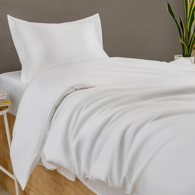 White Cotton Duvet Cover Queen Size, Breathable Comforter Cover, Soft 1-Piece