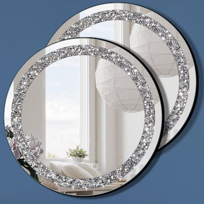 Crystal Crush Diamond Silver Mirror 2 Pack Diameter 12Inch Round Shape With Ir