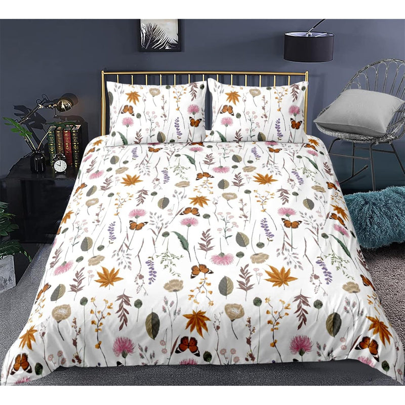 White Floral Duvet Cover Set Queen With Aesthetic Pink Flower Multicolored Bot