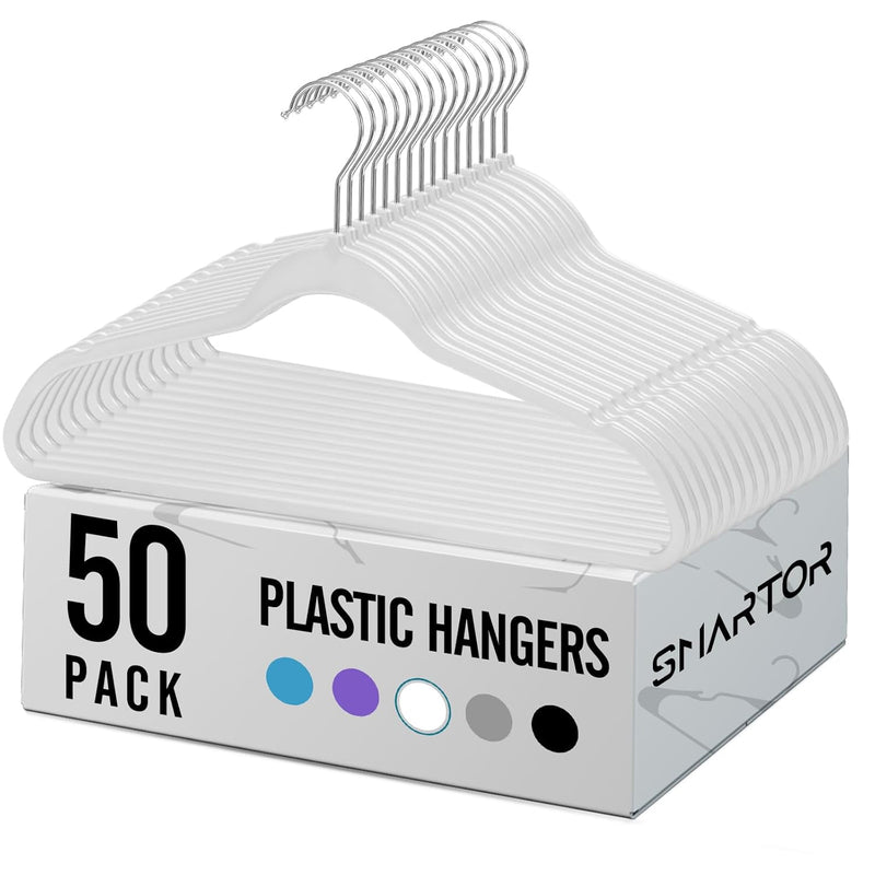 Plastic Hangers 50 Pack - Plastic Clothes Hangers Heavy Duty | Durable Coat And