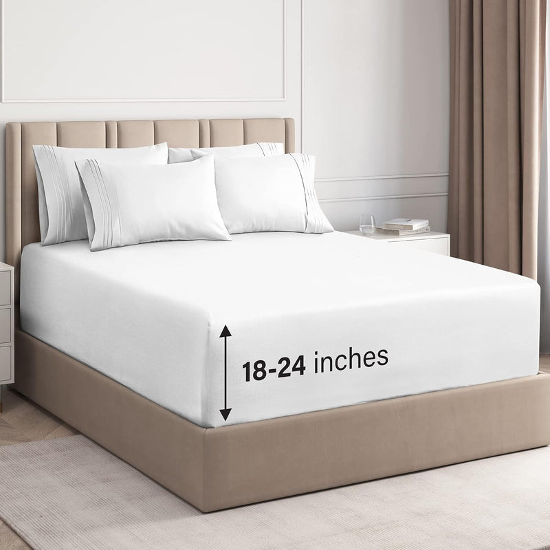 Extra Deep Cal King Sheet Set - 6 Piece Breathable & Cooling Sheets - Hotel Lu