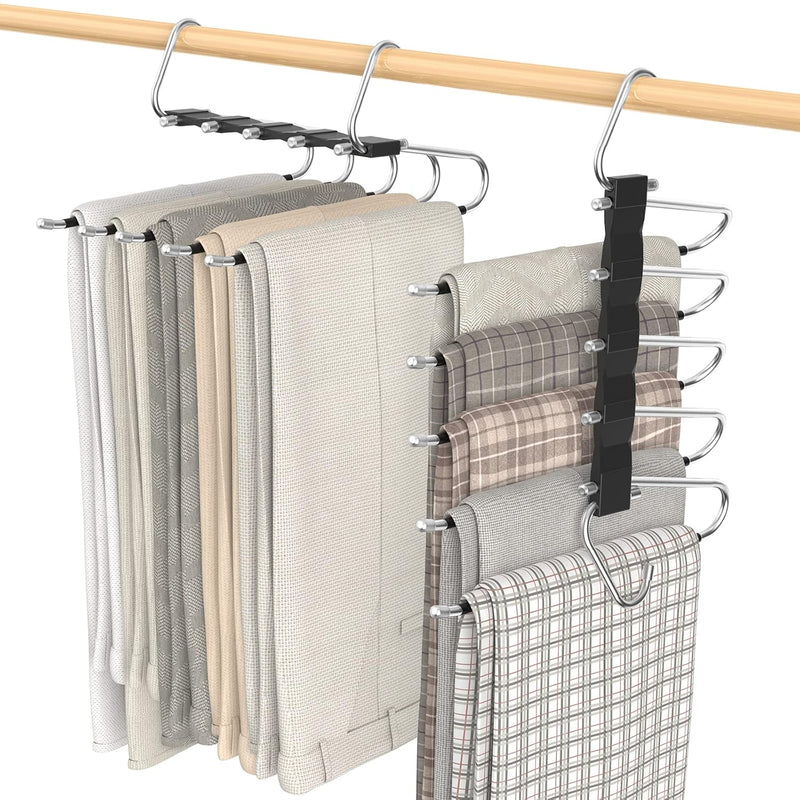 2 Pack Pants Hangers Space Saving, Anti-Slip Multi-Functional Pants Rack, Thicke