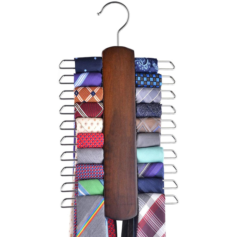 Premium Wooden Necktie And Belt Hanger, Walnut Wood Center Organizer And Storage
