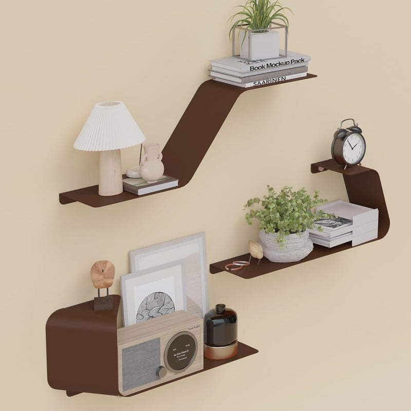 Floating Shelves, Wall Shelf, Set Of 3 Wall Mounted Metal Shelves With Unique