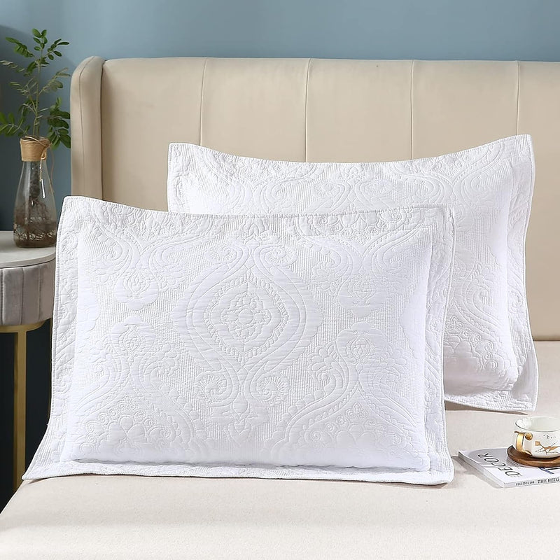 American Style Quilted Embroidered Solid Color Pillow Cases King Size 100% Cot