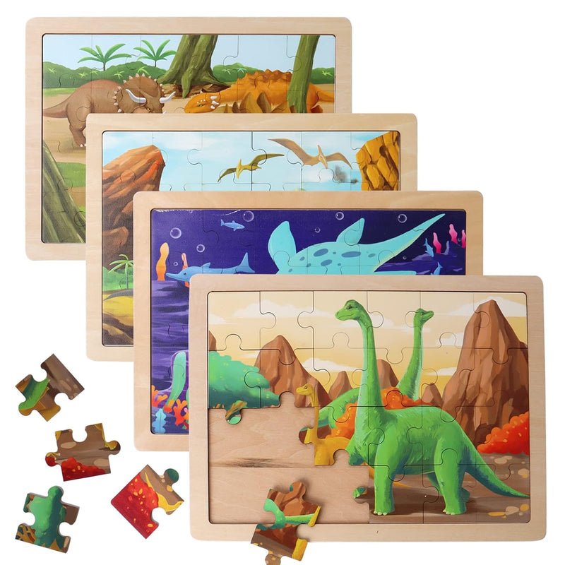 Wooden Dinosaur Puzzles For Kids Ages 3 5.4 Packs 24 Pcs Jigsaw Puzzles Pre