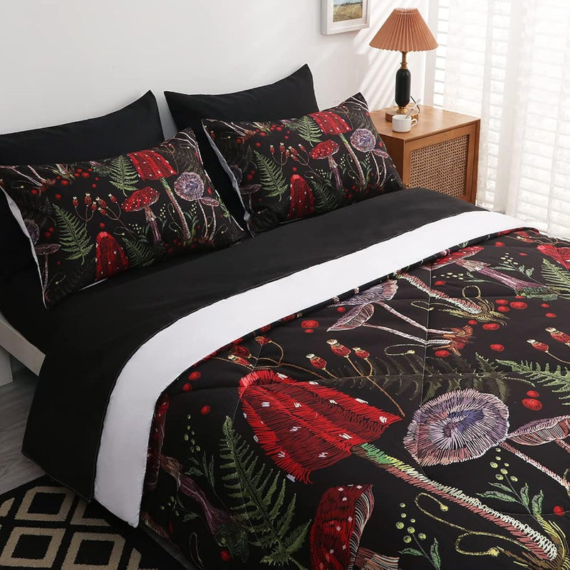 7 Piece Mushroom Comforter Set King Size Mushroom Bedding Set Bed In A Bag 3D