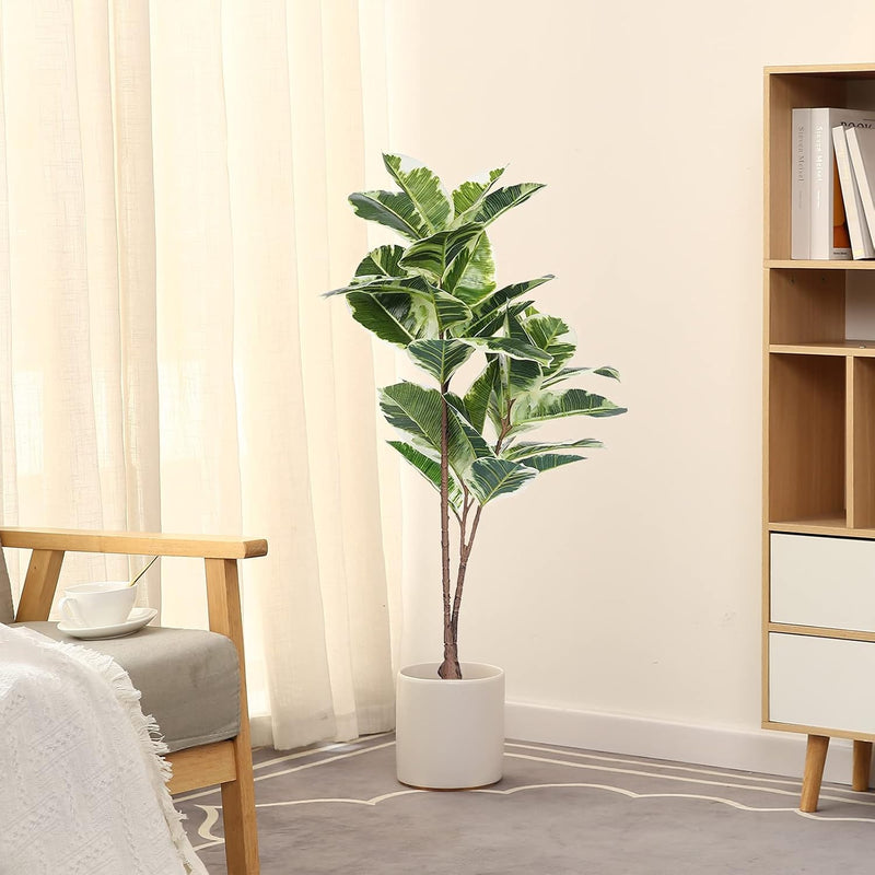 Artificial Rubber Tree Plant 43In Tall Faux Ficus Tree Potted Fake Tropical De