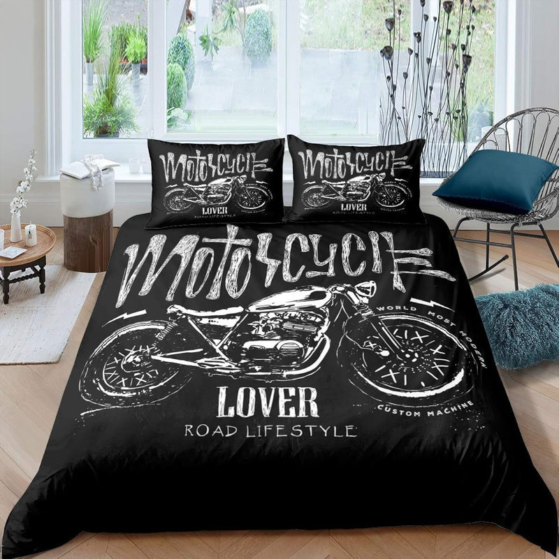 Motorcycle Duvet Cover Twin Boys Extreme Sports Theme Bedding Set Teens Motorc