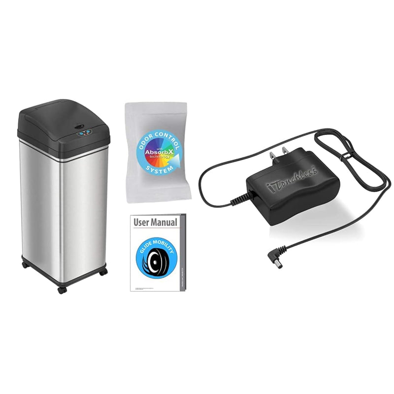 Rolling 13 Gallon Sensor Trash Can With Wheels And Odor Control System & Ac Powe