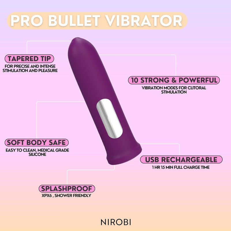 Pro Bullet Vibrator Adult Sex Toy Mini Vibrator Personal Massager Waterproof Usb Rechargeable Body-Safe Silicone Discreet G-Spot Vibrator With 10 Modes (Purple)