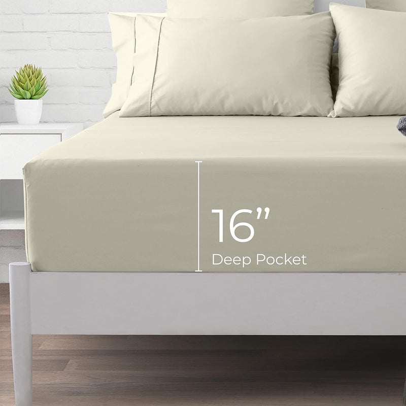 1000 Thread Count 100% Egyptian Cotton Fitted Sheet, Sand Twin Fitted Sheet, L