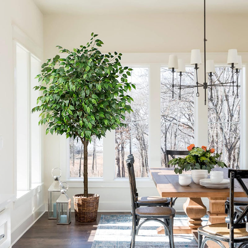 Artificia Ficus Tree 7Ft Tall Silk Ficus Tree With Plastic Pot For Office And