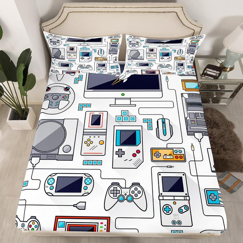 Boys Game Fitted Sheet Gamepad Printed Bedding Set For Kids Teens Videogame Co