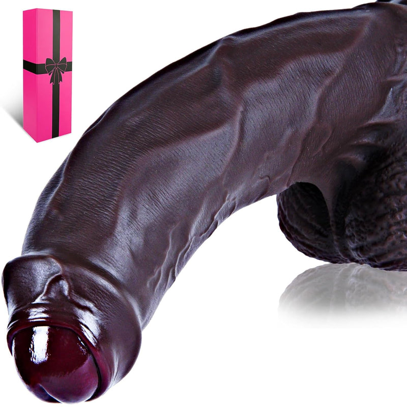 10" Dual Density Silicone Uncut Foreskin Dildo With Suction Cup, Realistic Dual-Layer Extra Large Thick Anal Plug Huge Dildo, 2" Wide Black Long Anal G-Spot Real Skin Dildos Sex Toy For Women Couples