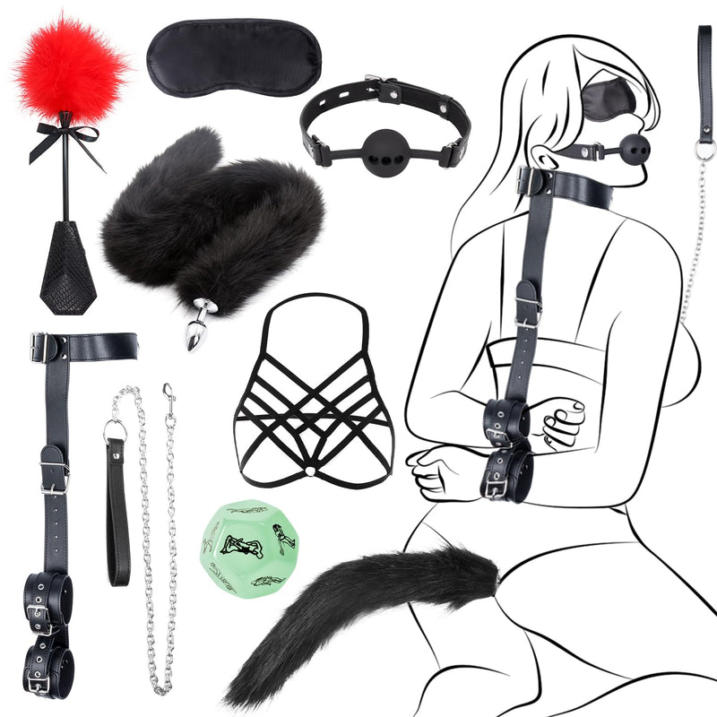 Sex Bondage Bdsm Kit Restraints Sex Toys, Adjustable Neck To Wrist Behind Back Handcuffs Collar Sex Things For Couples Kinky, Bondaged Gear Set Adult Sm Role Play Tools For Bed