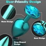 Premium Colorful Metal Anal Plug 3Pc Set - Luxury Round Jewel Base Butt Plugs For Prostate Massage, Couple Play & Anal Training, Body-Safe Material Adult Sex Toys Kit For Men&Women(Blue)