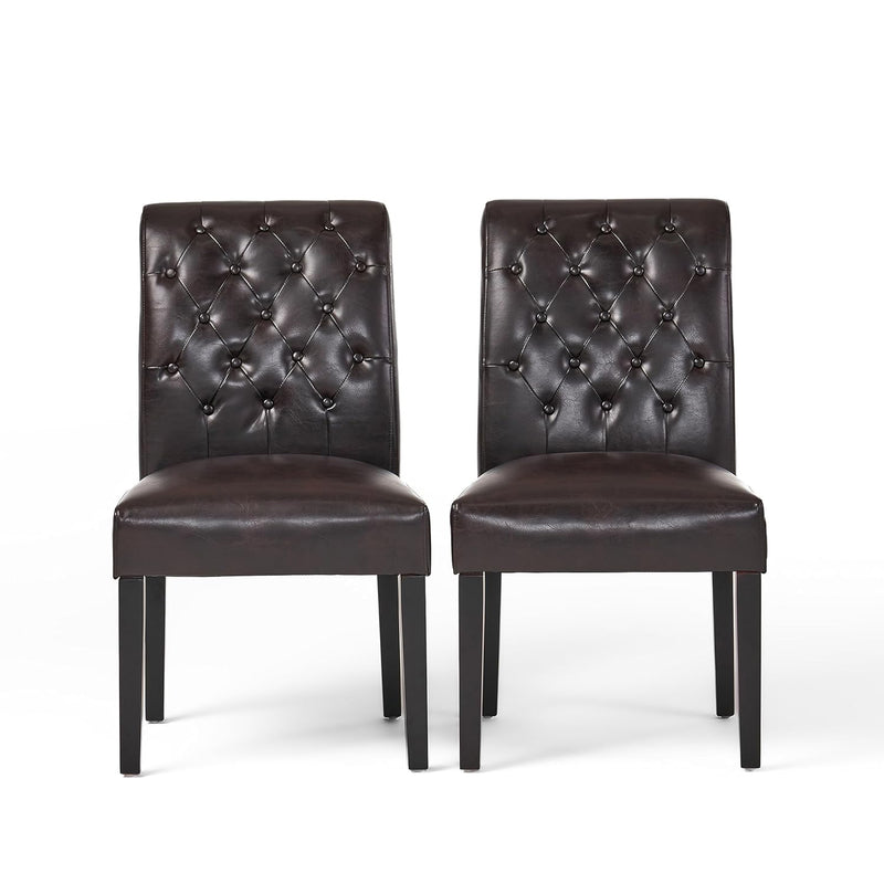 Christopher Knight Home Palermo Leather Tufted Dining Chairs, Brown(Pack Of 2)