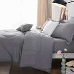 Queen Bed In A Bag 7-Pieces Comforter Set With Sheets Light Grey All Season Bedding Sets With Comforter, Pillow Shams, Flat Sheet, Fitted Sheet And Pillowcases