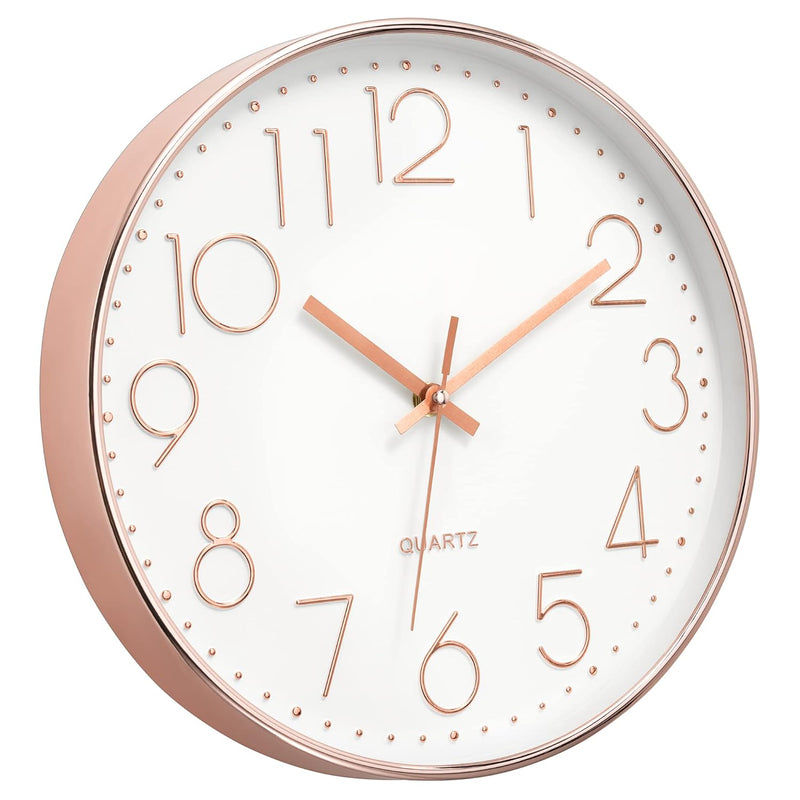 Modern Wall Clock 12 Inch Non-Ticking Silent Battery Operated Round Quartz Ros