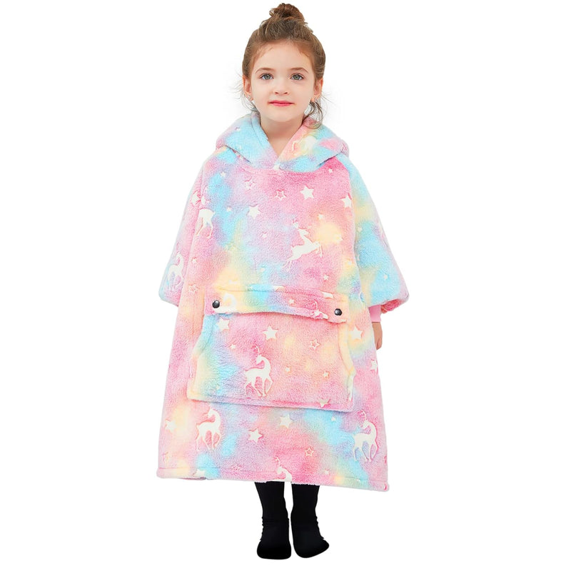 Glow In The Dark Wearable Blanket Hoodie For Kids Toddlers 2-6Yr Sherpa Blanke