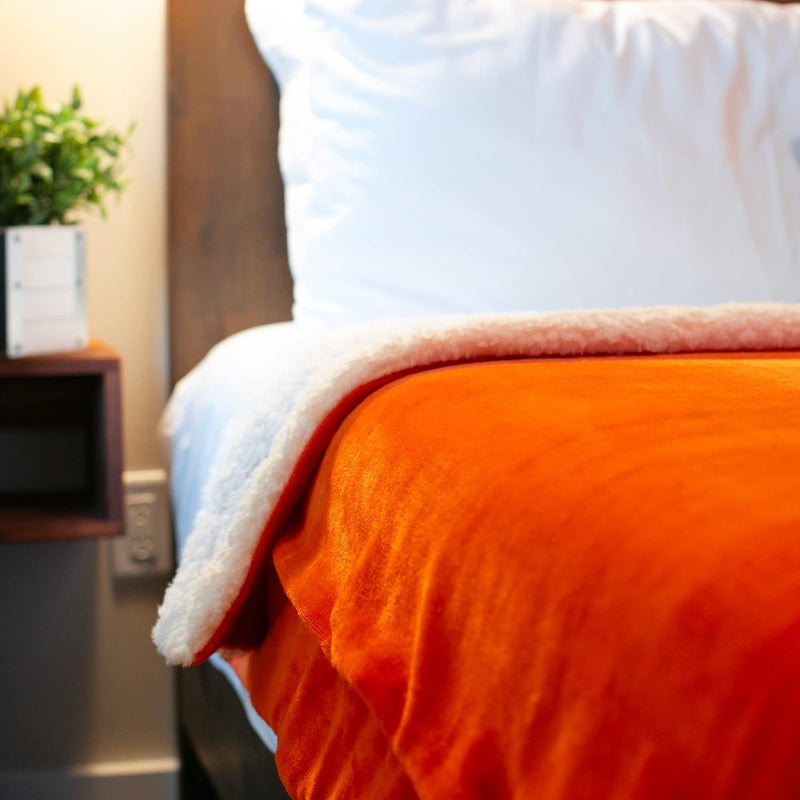 Sherpa Fleece Fall Blanket For Halloween (Queen Size 90"X90" Orange) Soft Fuzz