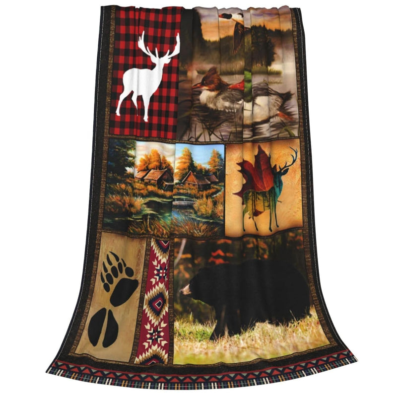 Hunting Deer Fleece Throw Blanket Animal Soft Flannel Plush Lightweight Warm C