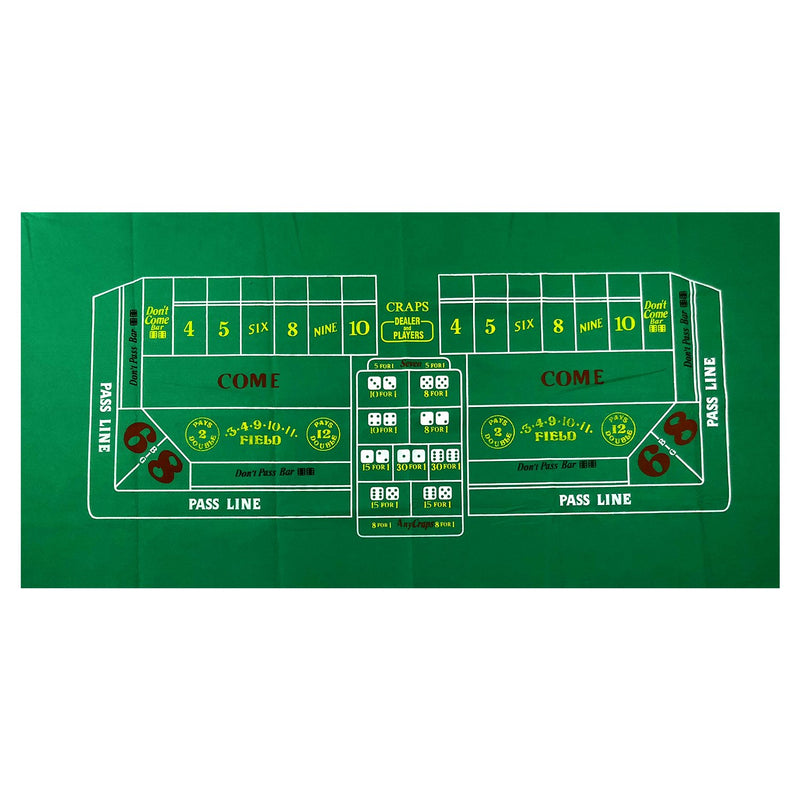 Craps Table Top Felt Layout - 36" x 72" Rectangle Las Vegas Style Green Cas