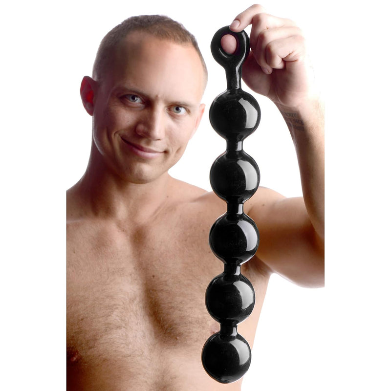 Black Baller Anal Beads Dildo, Long Black Adult Toys For Men, Women, And Couples, With Pull Ring, Easy To Clean And Body Safe, 2.65 Inch Balls, 17.5 Inches Long