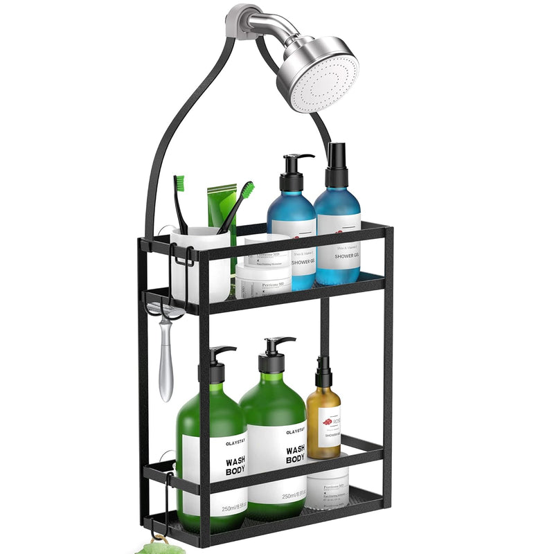 Shower Caddy, 10.4" x 4.5" x 22.04" Hanging Shower Caddy Organizer Over Shower Head Big Capacity for Shampoo, Conditioner with Hooks for Razor/Sponge, Matte Black