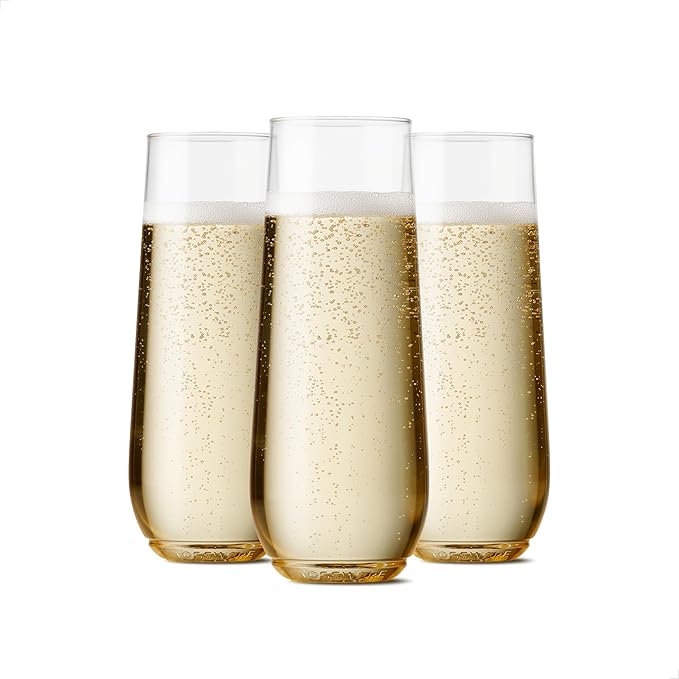 POP 9oz Flute, Premium Quality, Recyclable, Unbreakable & Crystal Clear Plastic Champagne Glasses,Flute , 12 Count (Pack of 1)