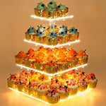 4 Tier Cupcake Stand Acrylic Tower Display with LED Light Premium Holder Dessert Tree Tower for Birthday Cady Bar Décor Weddings, Parties Events (Yellow Light)