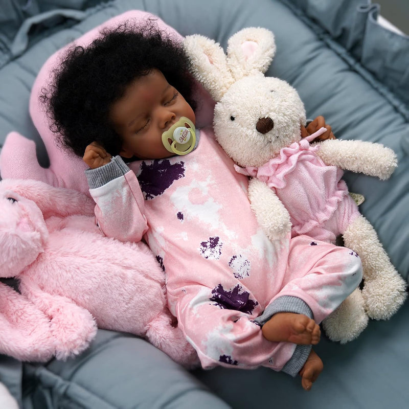 Lifelike Reborn Baby Dolls Black 17 Inch Baby Soft Body & Curls Realistic N