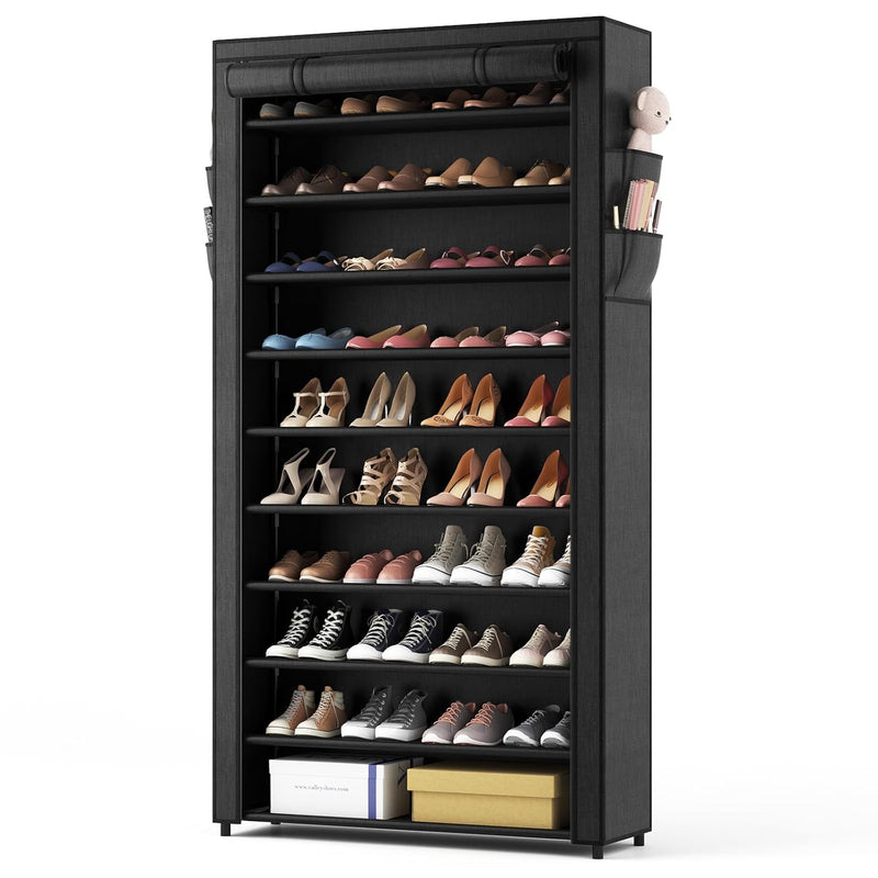 10 Tier Shoe Rack With Covers,Large Capacity Stackable Tall Shoe Shelf Storage T