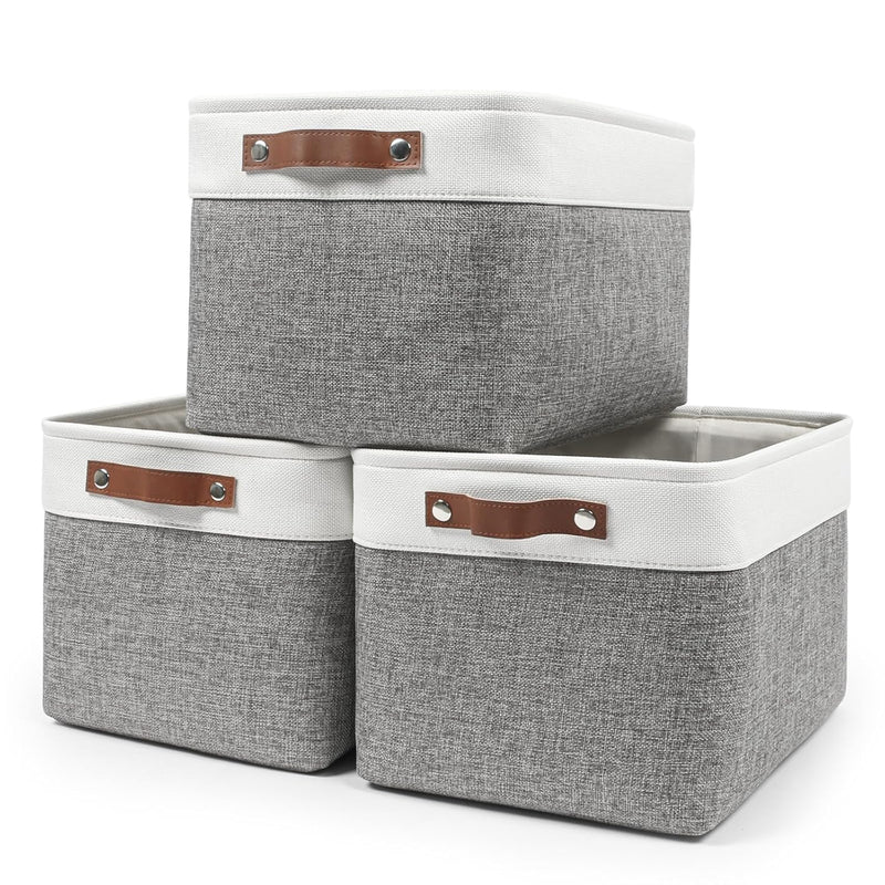 Storage Bins Large Fabric Storage Baskets For Shelves 3 Pack, Decorative Linen C