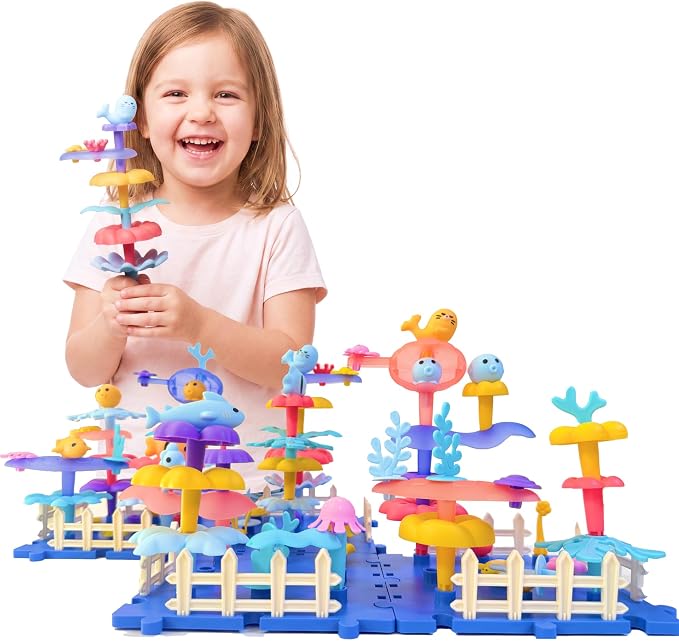 104-Piece Ocean Flower Garden Building Toy Set for Kids Ages 3-5