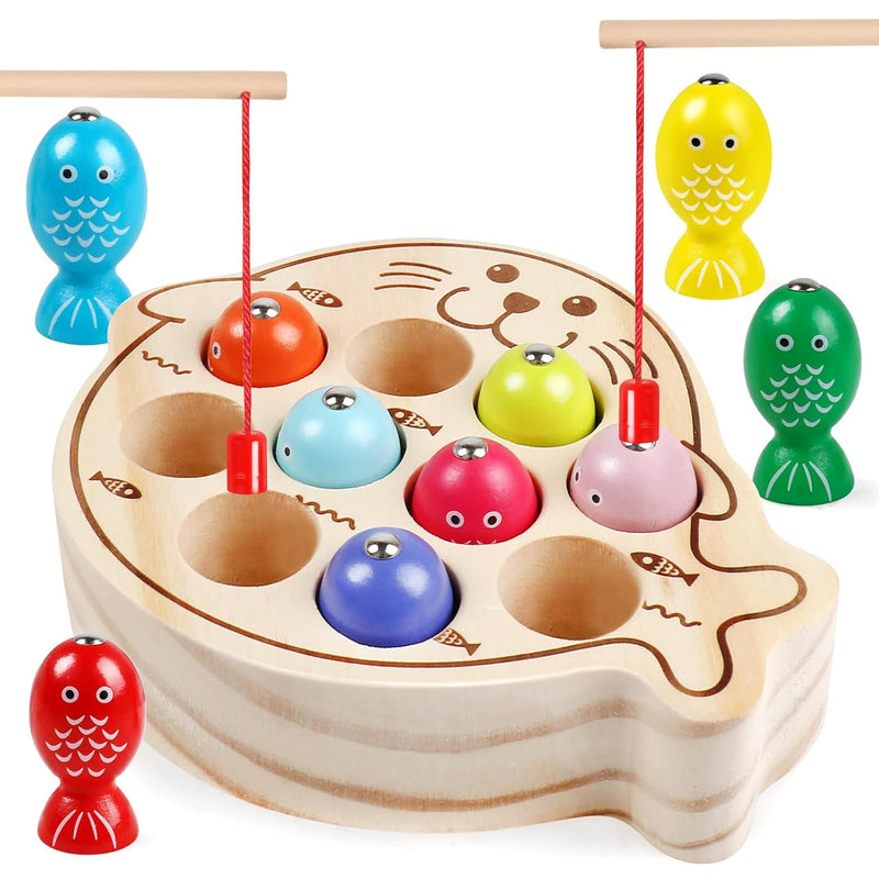 Magnetic Wooden Toys Fishing Game,Toddler Magnetic Fishing Toys Wood Puzzle