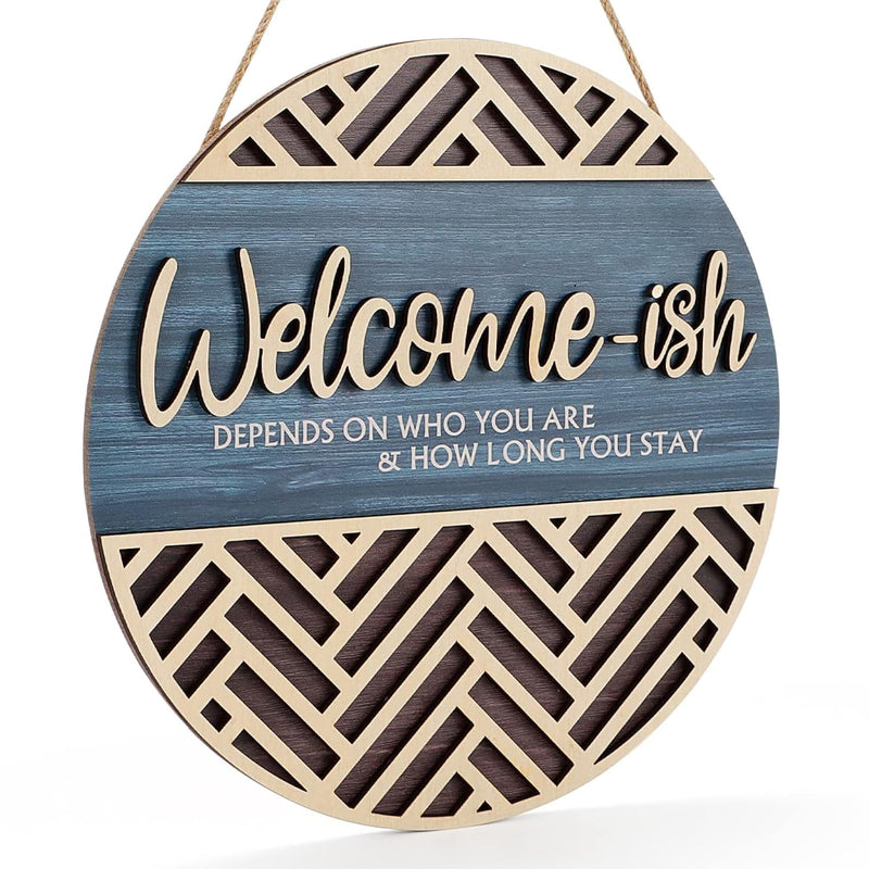 3D Welcome Hanging Sign Plaque For Front Door Wall Decor, Funny Welcome-Ish Wo