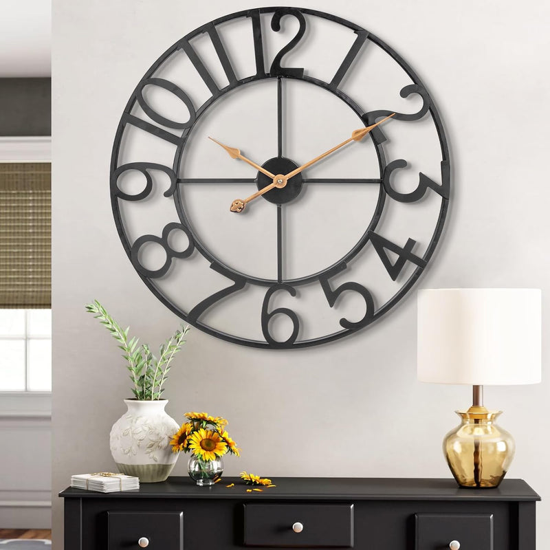 Wall Clock, 24 Inch Large Indoor Outdoor Wall Clocks Battery Operated Silent N