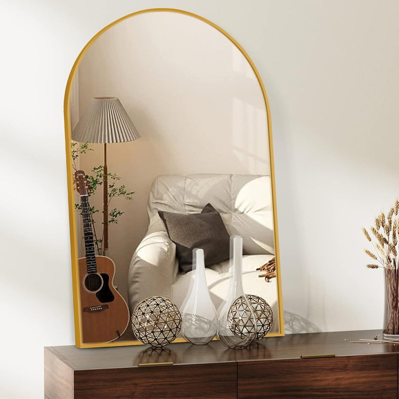 Arched Wall Mirror, 24X36 Arched Bathroom Mirror Glod Wall Mounted Mirror With