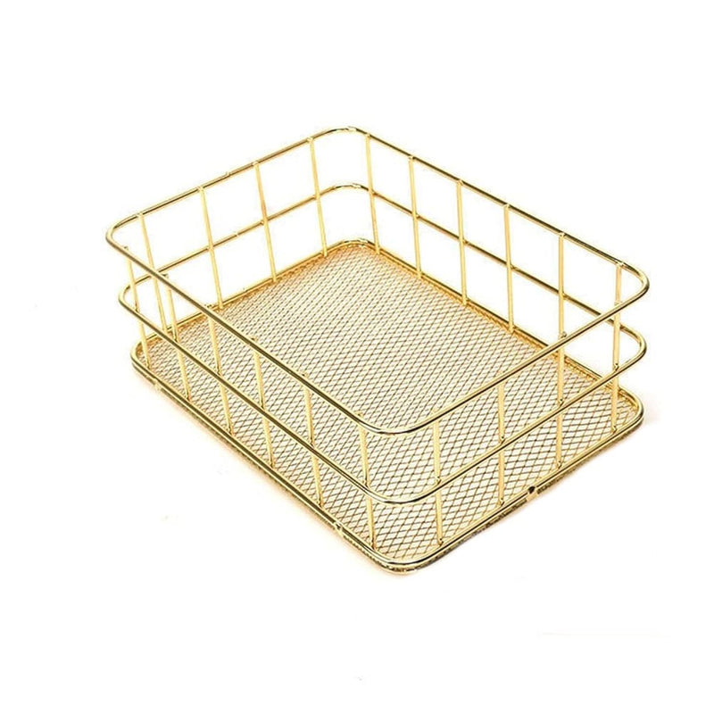 Gold Metal Storage Basket Desktop Iron Grid Simple Snack Storage Tray For Home D