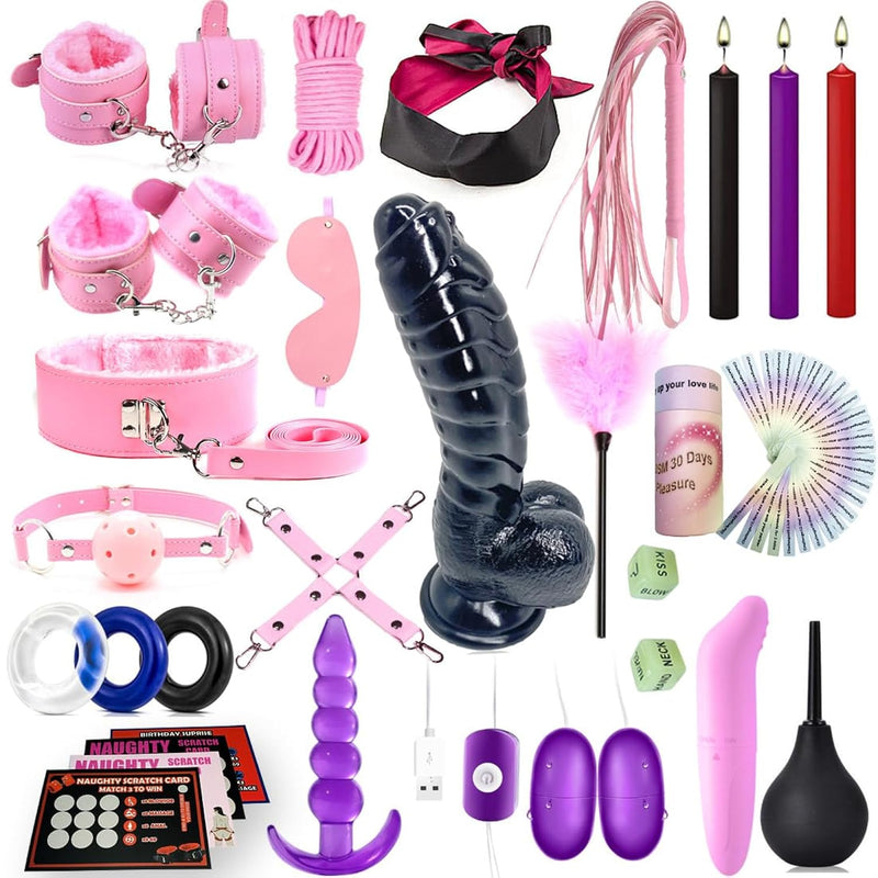 29Pcs Sex Bdsm Bondage Restraints Kit, Sex Toys Set, Dildo Anal Plug Sm Adult Games Sexual Pleasure Tools For Couples