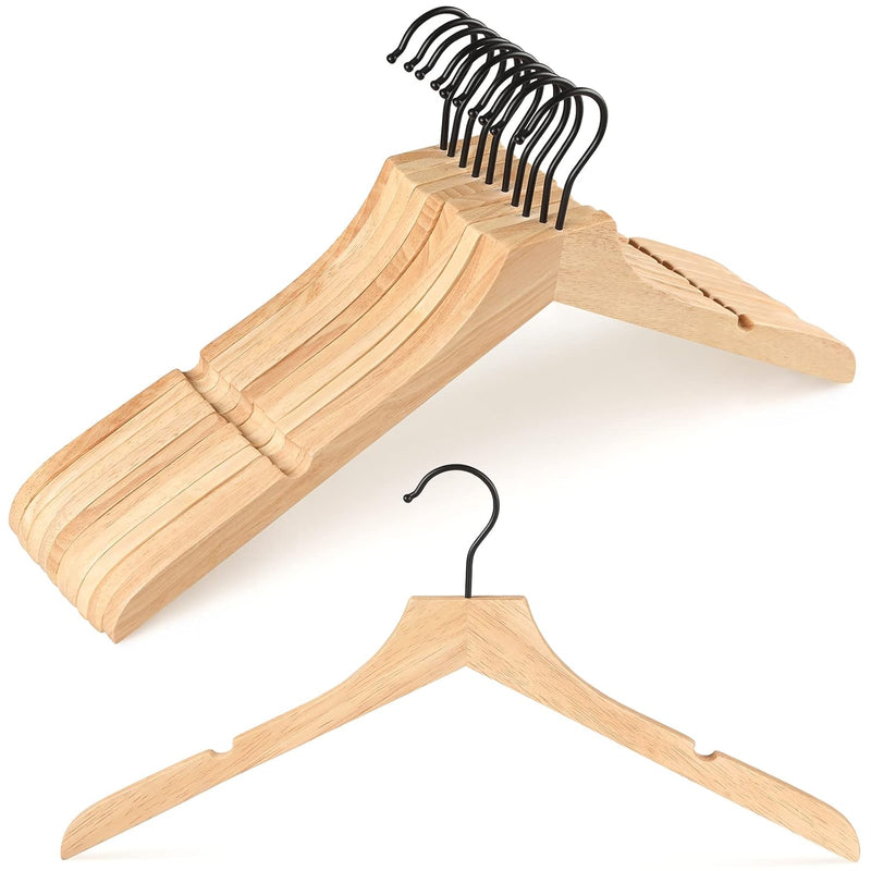 Rubber Wood Hangers, Wooden Clothes Hangers With Rotatable Black Hook And Smooth