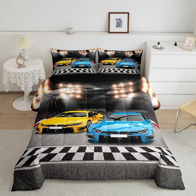 Sports Car Comforter Extreme Sports Decor Comforter Set For Kids Boys Yellow B