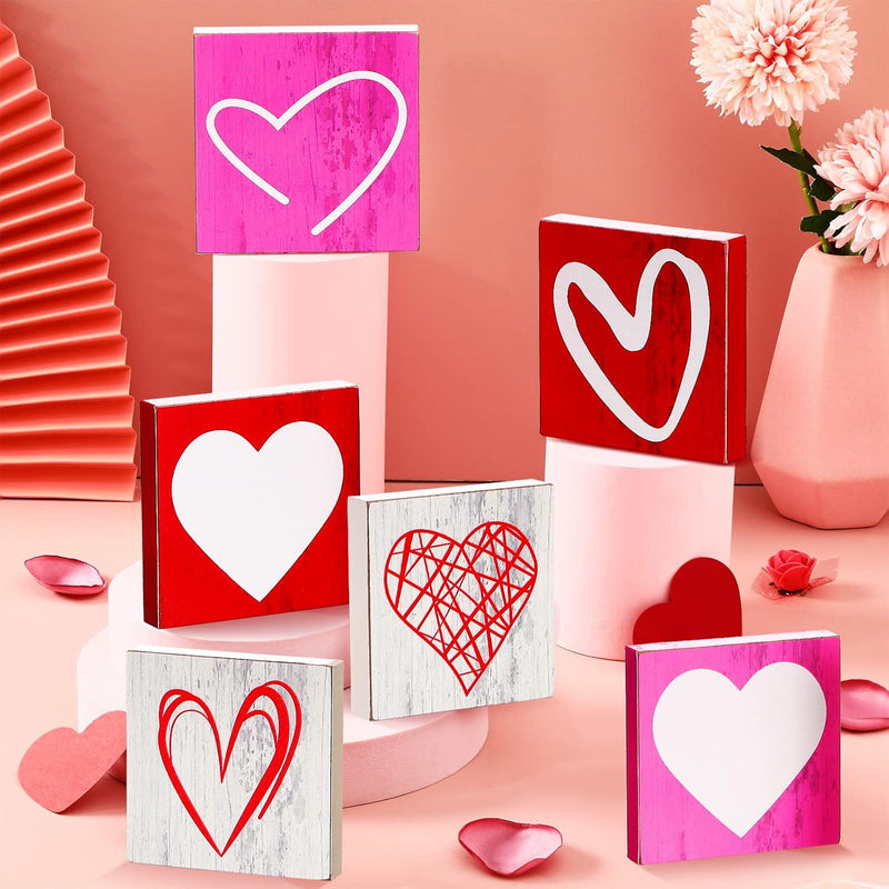 6 Pcs Valentine'S Day Decorations Rustic Wood Heart Decor Valentines Day Tiere