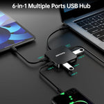 6 Ports Usb Hub 3.0, Usb C/A Hub With 3 Usb-A 3.0, 2 Usb-C 3.0 And 1 Usb-C Power Delivery Port, Usb Hub For Laptop Pc, Usb Hub With Multi Usb Port, Usb C Hub Multiport Adapter For Printer, Flash Drive